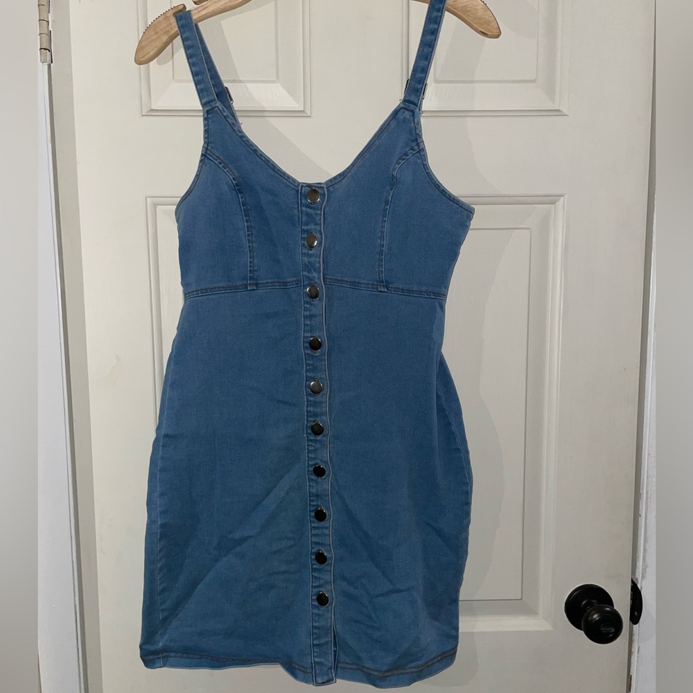 Denim Bodycon Button-Down Dress, M